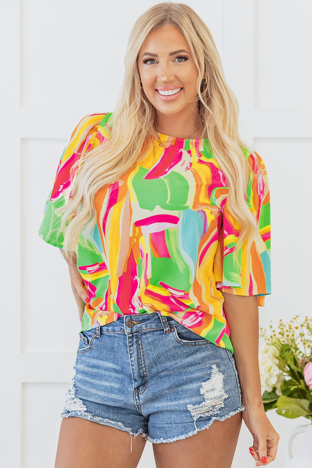 Angel Abstract Half Sleeve Blouse-4