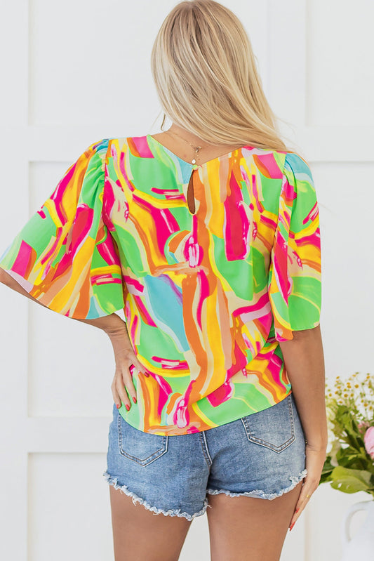 Angel Abstract Half Sleeve Blouse-1