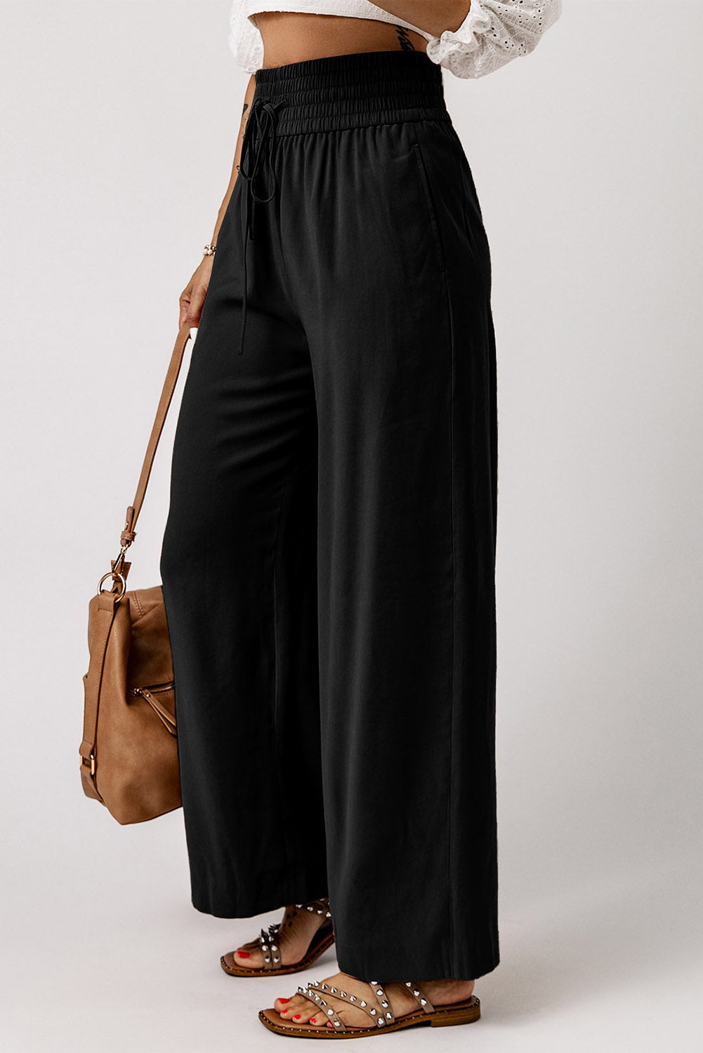 Kenzie Drawstring Elastic Waist Casual Wide Leg Pants-2